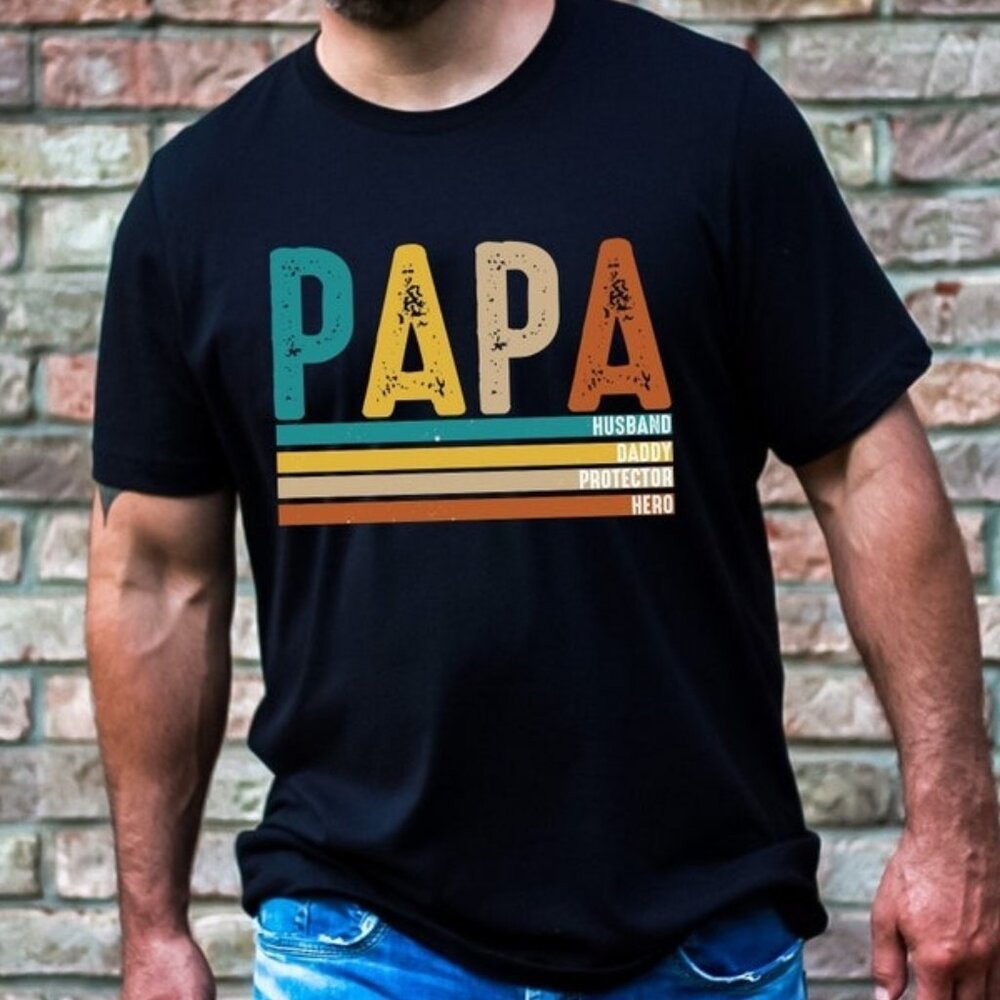 Papa Husband Daddy Protector Hero Tshirt Gift For Fathers Day